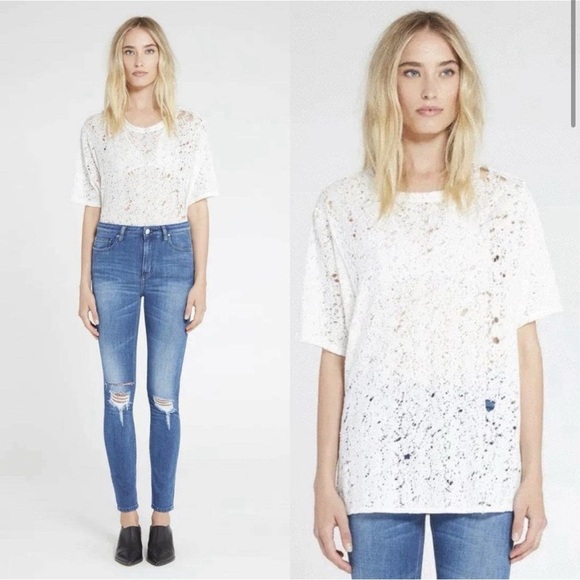 IRO Tops - IRO Jeans Grayle Distressed White Cotton Tee Shirt Size M